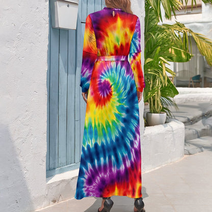 19 Tie Dye Designs Women’s Polyester Turtle Neck Long Dress