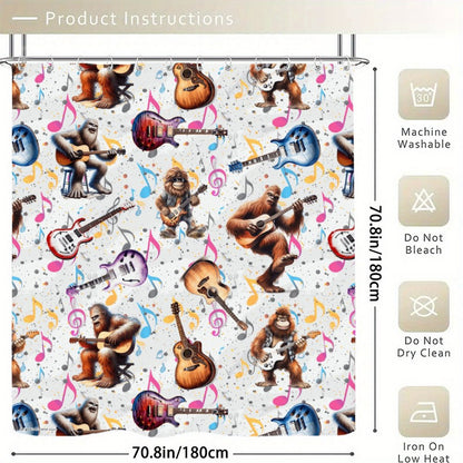 Bigfoot Sasquatch Playing Guitars, Waterproof Polyester Shower Curtain – Made in the USA – 70.8x70.8”