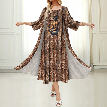 Yoga Cowboy Bigfoot Sasquatch, Women’s Long Dress with Cardigan