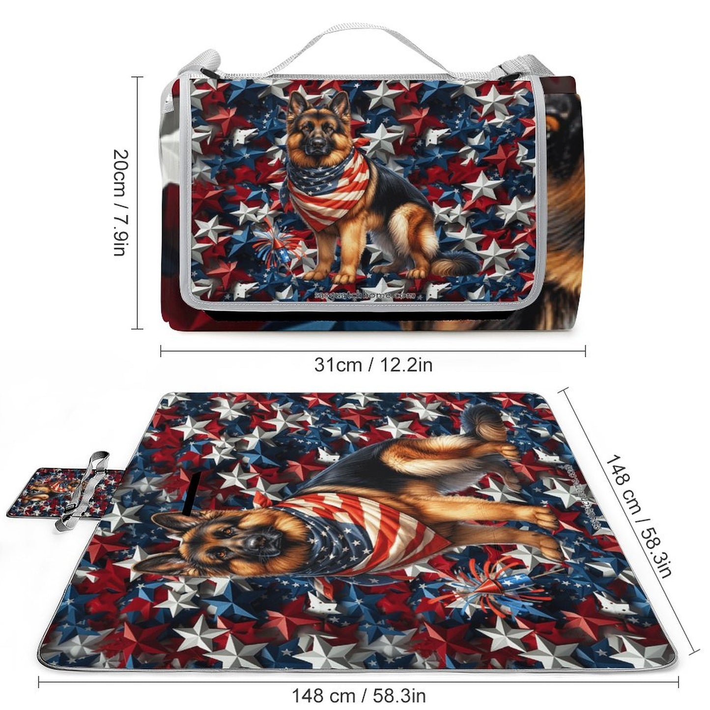 Foldable Zipper Picnic Mat- Blanket 58”x58” w/ Carry Straps