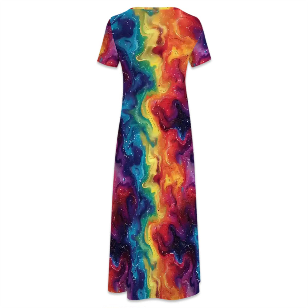 Rainbow Swirl Crew Neck Short Sleeve Maxi Dress