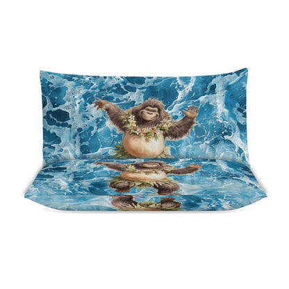 Sasquatch Hula On the Beach 3-Piece Bedding Set-90"x90"/ 229x229cm (Dual-sided Printing)