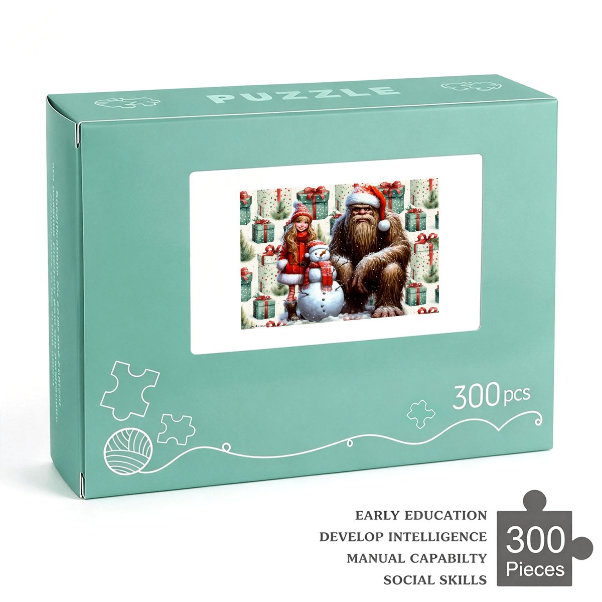Sasquatch Snowman and Girl 2 300pcs Horizontal Wooden Jigsaw Puzzles