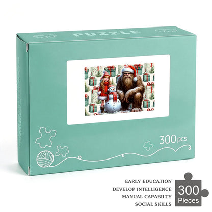 Sasquatch Snowman and Girl 2 300pcs Horizontal Wooden Jigsaw Puzzles