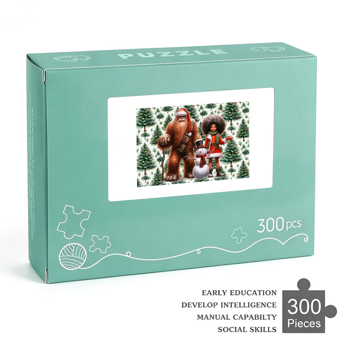 Sasquatch Snowman & Girl 1 300pcs Horizontal Wooden Jigsaw Puzzles