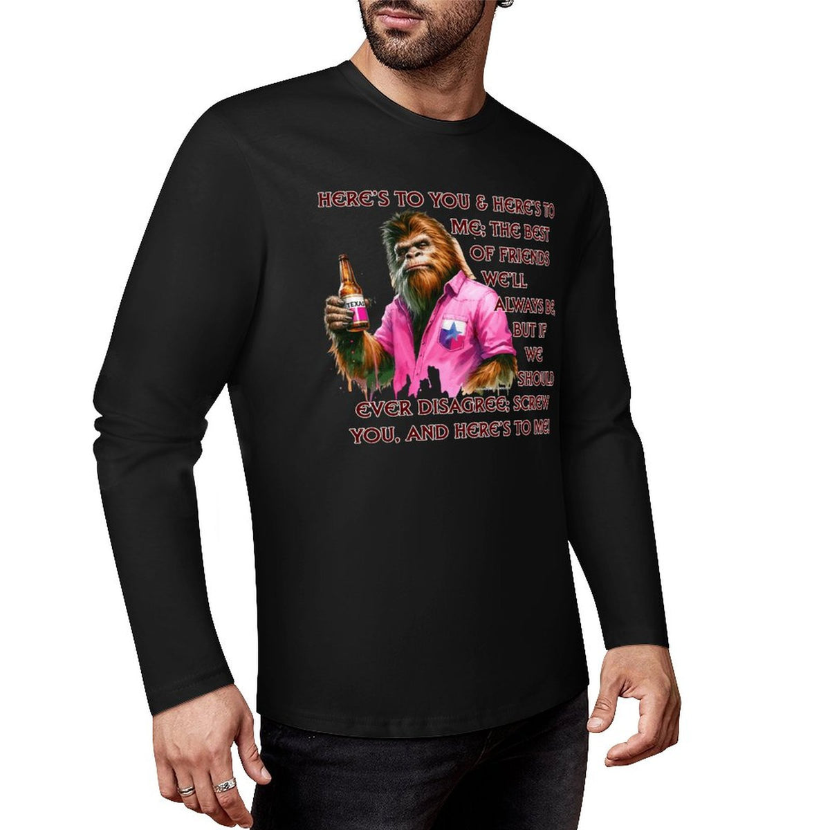 Bigfoot - Sasquatch "Here's To You..",  Cotton Unisex Long Sleeve T-shirt
