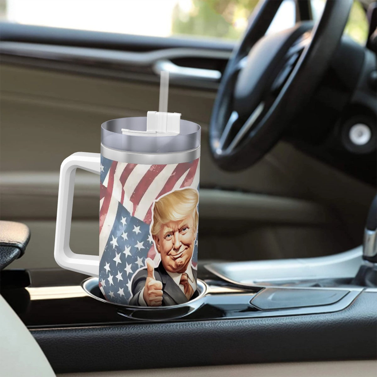 Trump "Dumbest Way Possible" Themed 40 oz Travel Coffee Mug with a Straw