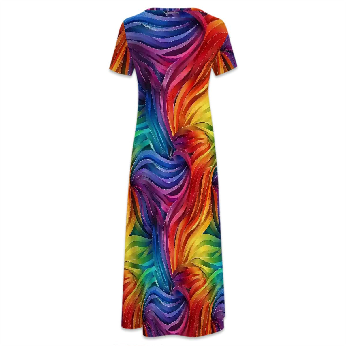 Rainbow Design Crew Neck Short Sleeve Maxi Dress