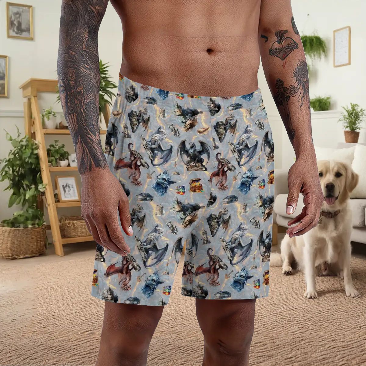 10 Misc Designs, Men’s Polyester, pocketed, pajama Shorts