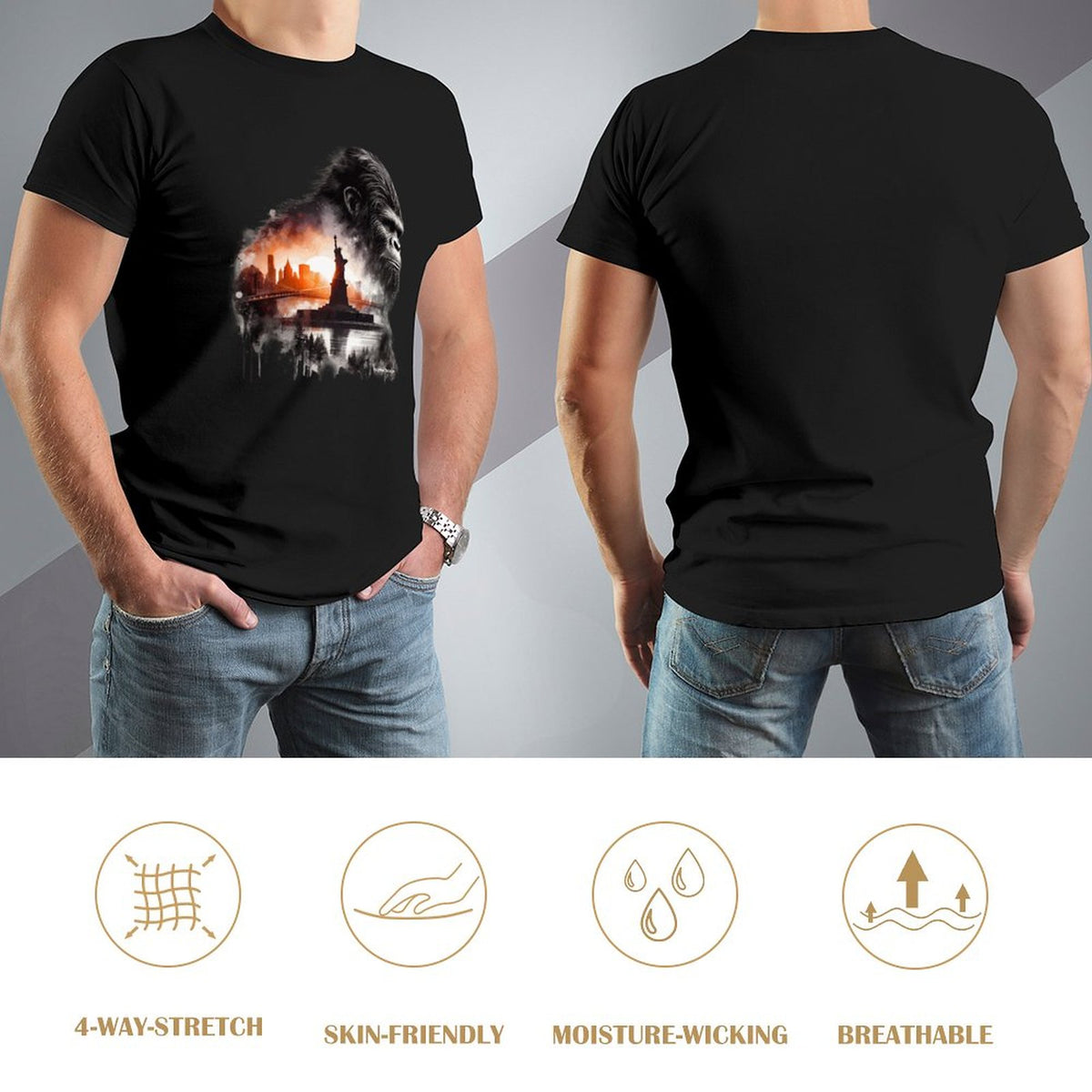 Bigfoot, Sasquatch, Statue of Liberty, Short Sleeve Cotton T-shirt