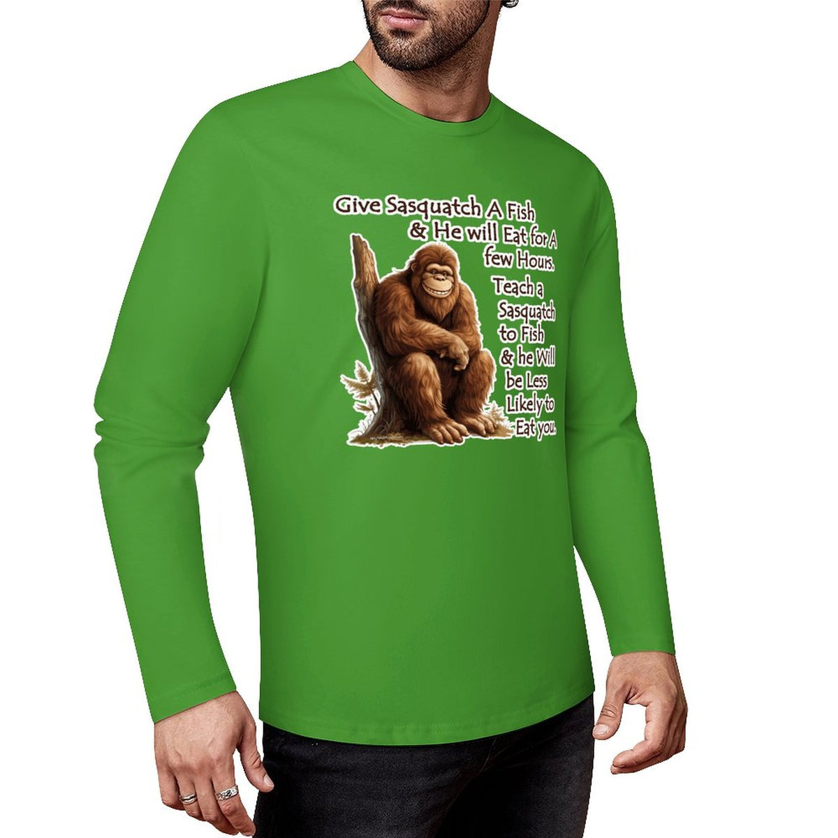 Bigfoot - Sasquatch "Give Sasquatch A Fish..",  Cotton Unisex Long Sleeve T-shirt