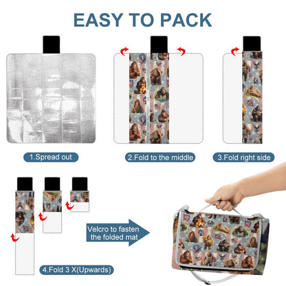 Foldable Zipper Picnic Mat- Blanket 58”x58” w/ Carry Straps
