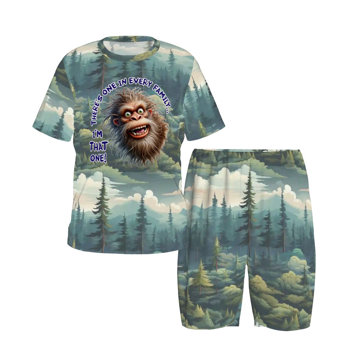 Bigfoot / Sasquatch, Pajama Sets for Kids Crew Neck Short Sleeve - "There one..."