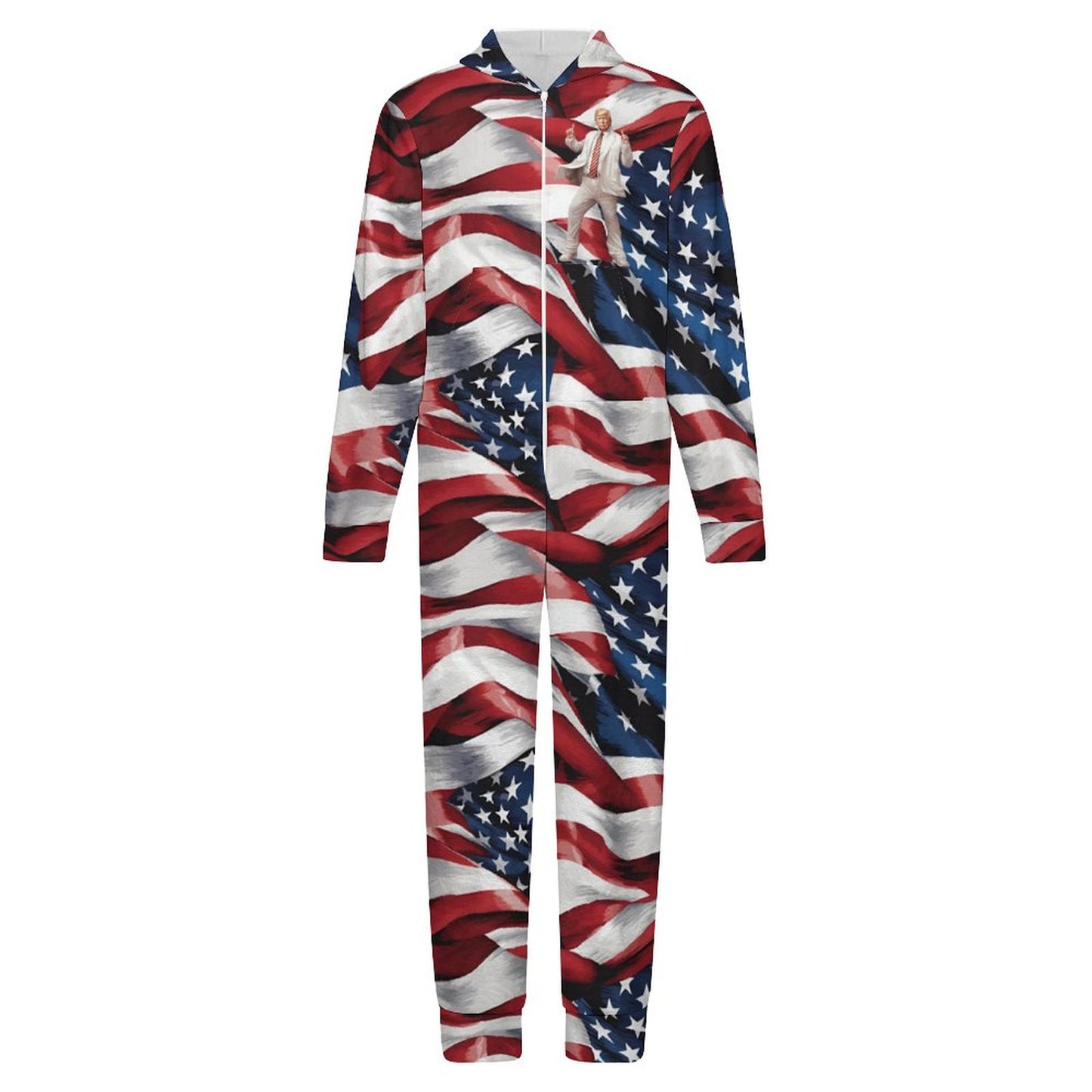 Donald Trump Dancing, Youth Flannel Footless Zip up Pajama Jumpsuit