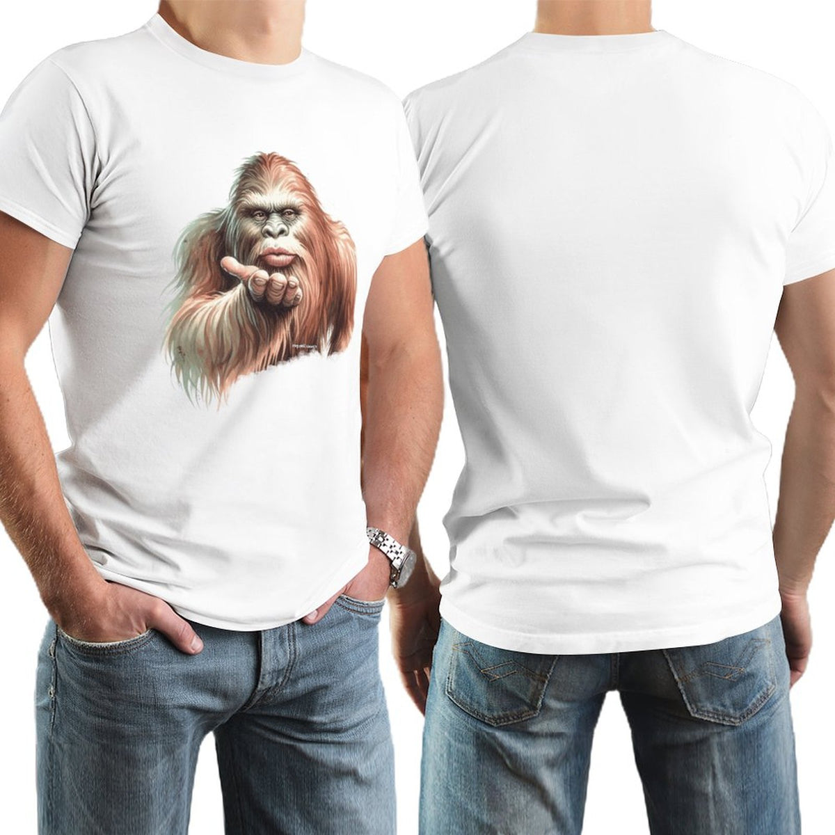 Sasquatch, Bigfoot Blow Kiss, Short Sleeve Cotton T-shirt