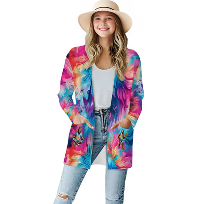 Hippie Tie Dye Bigfoot Sasquatch, Women's Long-Sleeved Cardigan