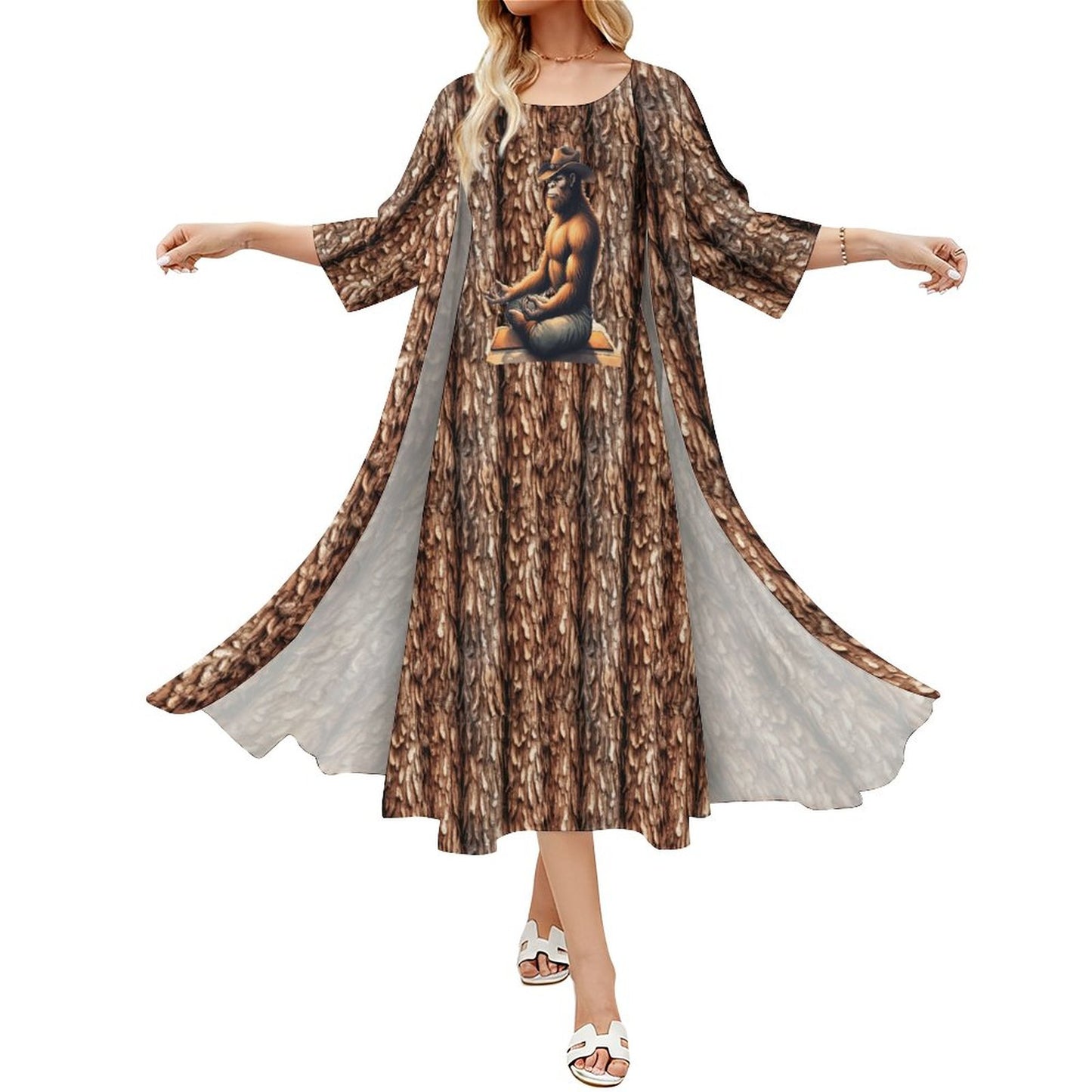 Yoga Cowboy Bigfoot Sasquatch, Women’s Long Dress with Cardigan
