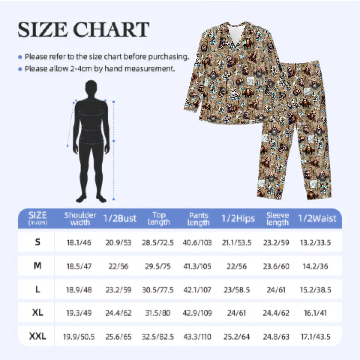 Long Sleeved Pajamas for Men - 19 Sasquatch, Bigfoot DESIGNS, Men's Bigfoot Pajamas,
