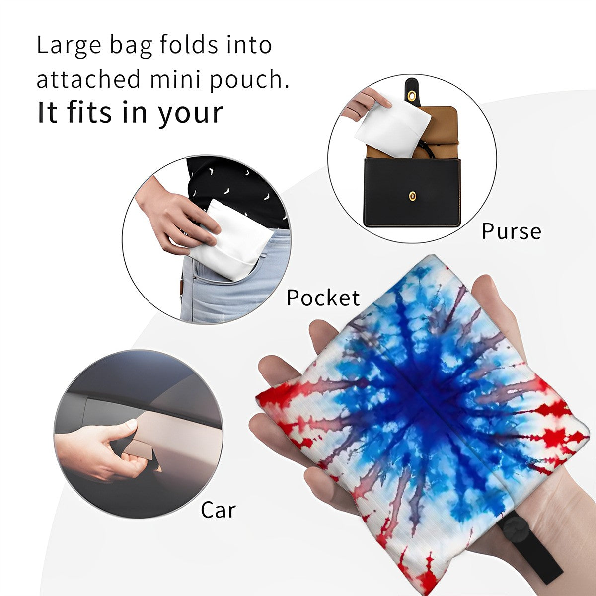 19 Tie Dye Designs, Reusable, Folding Grocery Bags