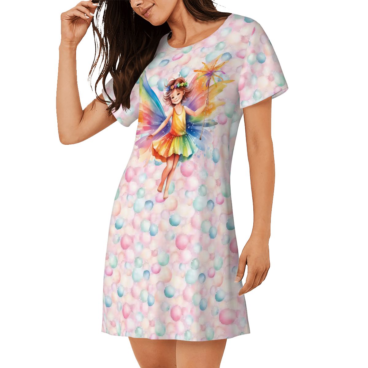 Fairy & Bubbles, Women’s Loose Fit Short Sleeve Night Gown