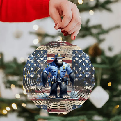 Bigfoot Sasquatch Police, US Made Hanging Metal 3D Wind Spinner, Ornament - MADE IN USA