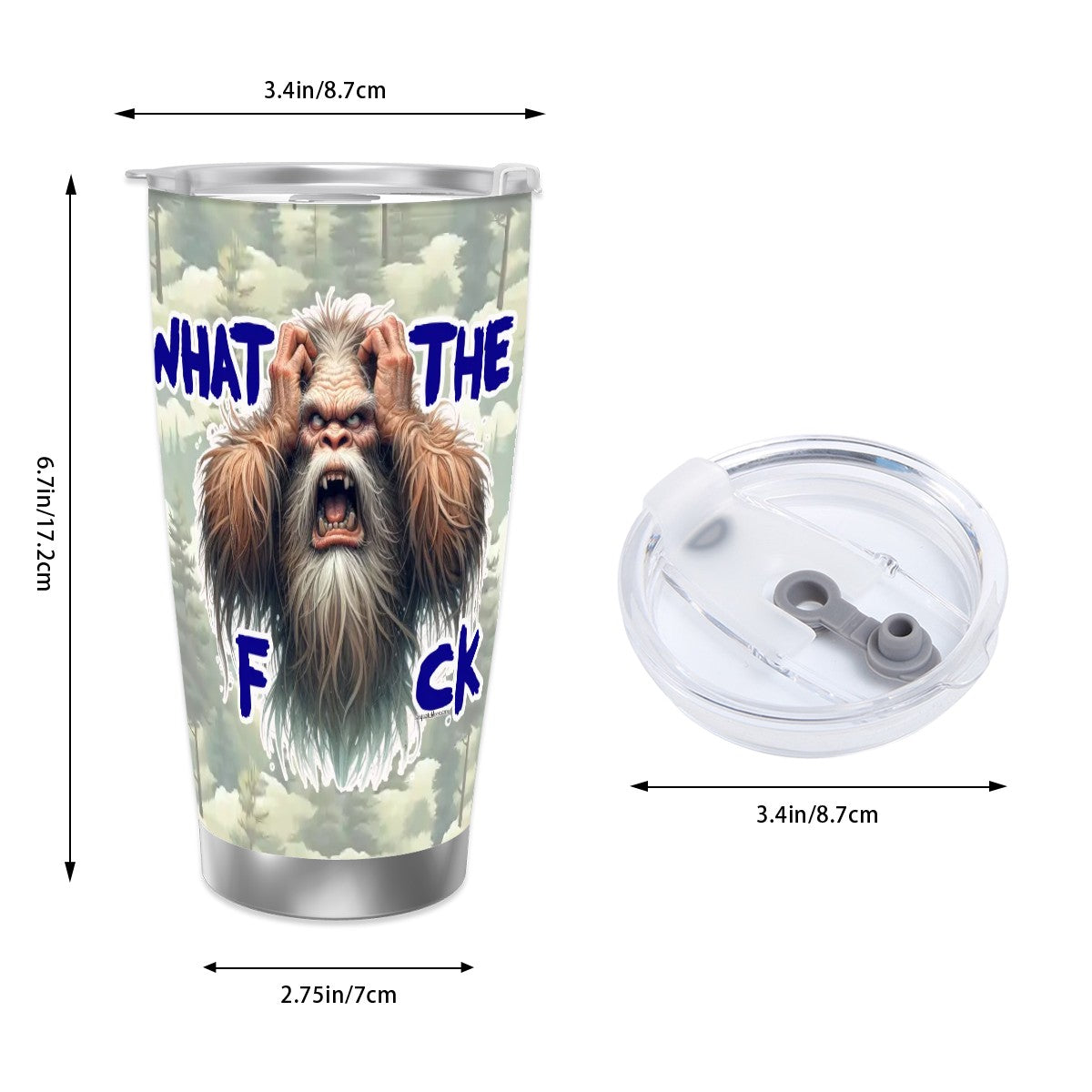 Sasquatch "WTF", Themed 40 oz Travel Coffee Mug with a Straw