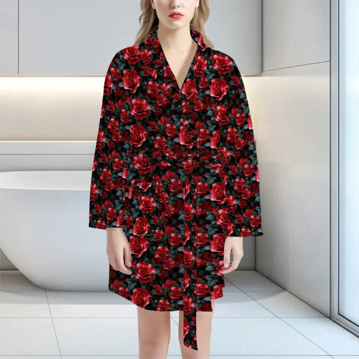 10 Flower Designs, Women’s Bath Robe 33.5” Long