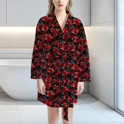 10 Flower Designs, Women’s Bath Robe 33.5” Long