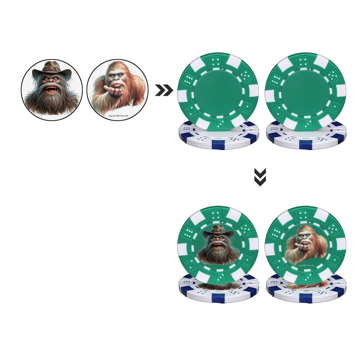 Sasquatch Blow Kiss 10 Piece Poker Chips Set