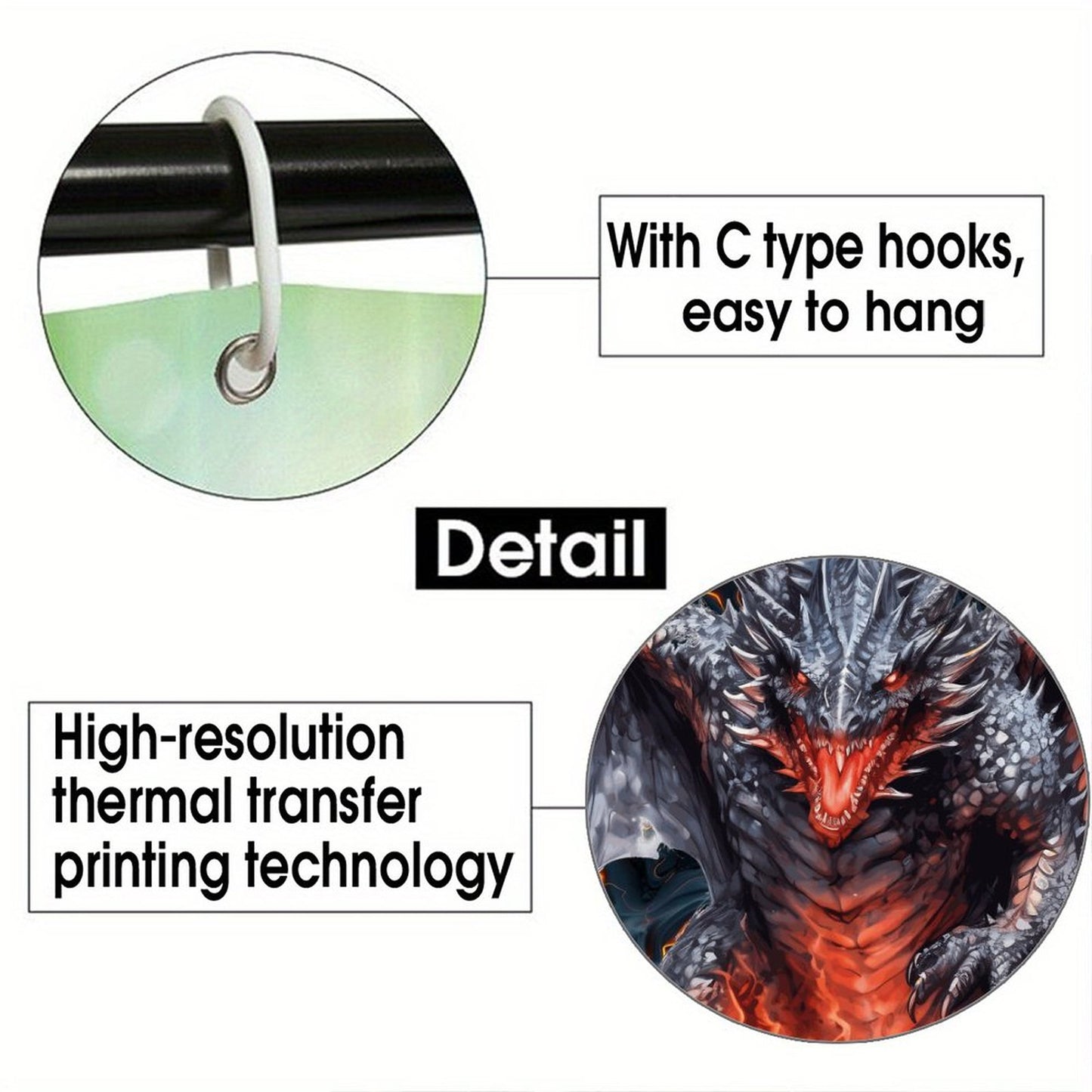 Fire Dragon, Waterproof Polyester Shower Curtain – Made in the USA – 70.8x70.8”
