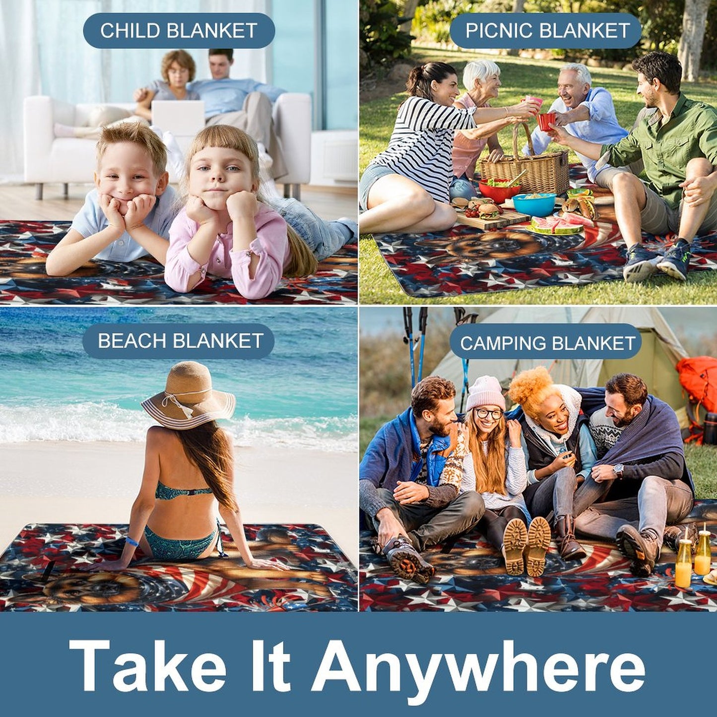 Foldable Zipper Picnic Mat- Blanket 58”x58” w/ Carry Straps