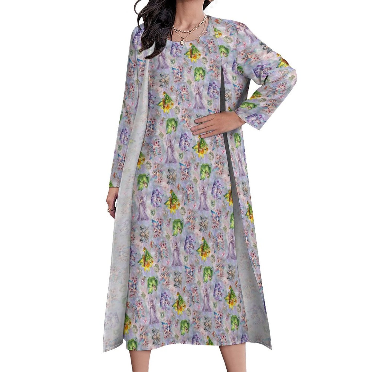 6 Fairy Designs, Women’s Long Dress with Cardigan