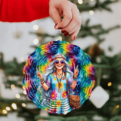 Hippie Lady, US Made Hanging Metal 3D Wind Spinner, Ornament - MADE IN USA