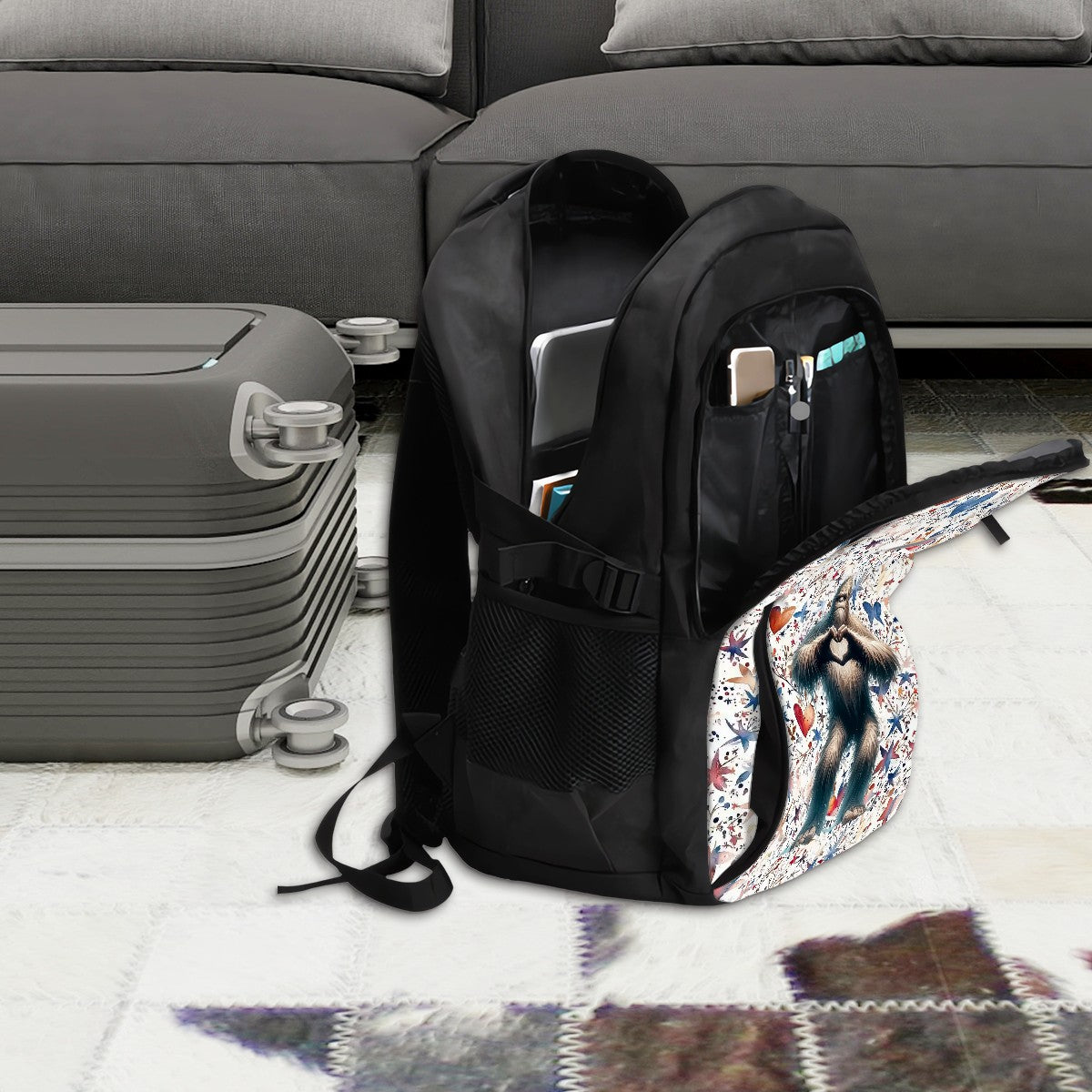 Bigfoot / Sasquatch Heart Hands, Large Capacity, Oxford Travel, Laptop Bag with USB Charger