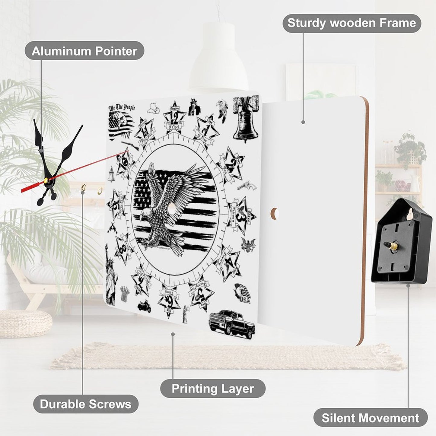 Patriotic Square Wall Clock- Made in USA