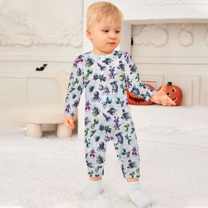 6 Alien Designs, Long Sleeve Baby / Toddler Romper, Faux Cotton