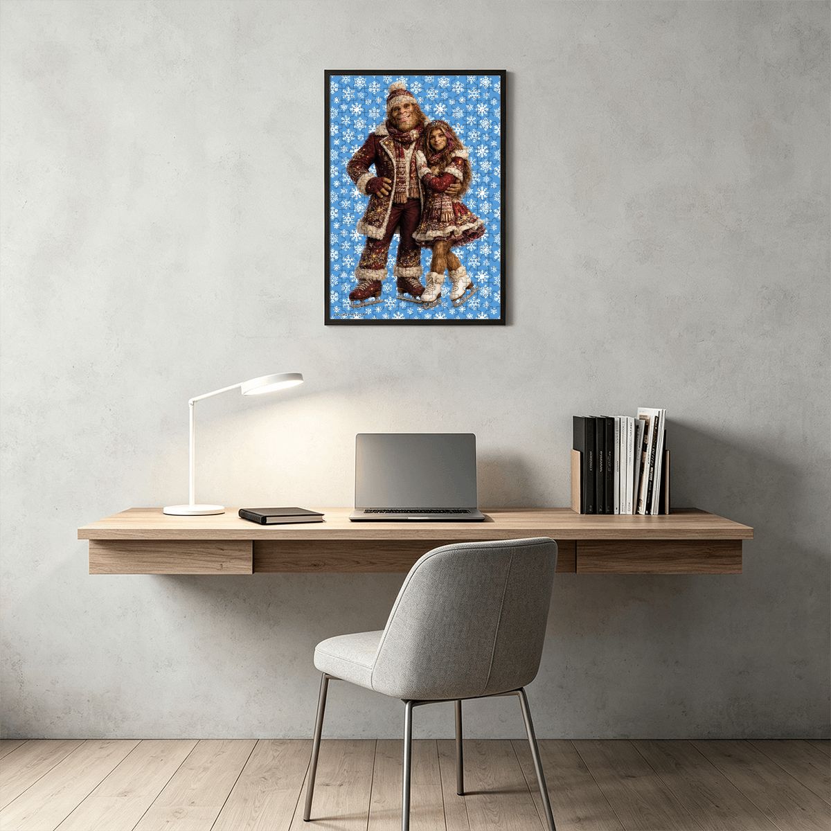 Sasquatch & Gal on Ice Skates 300pcs Wooden Vertical Jigsaw Puzzle