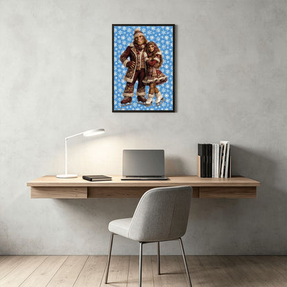 Sasquatch & Gal on Ice Skates 300pcs Wooden Vertical Jigsaw Puzzle