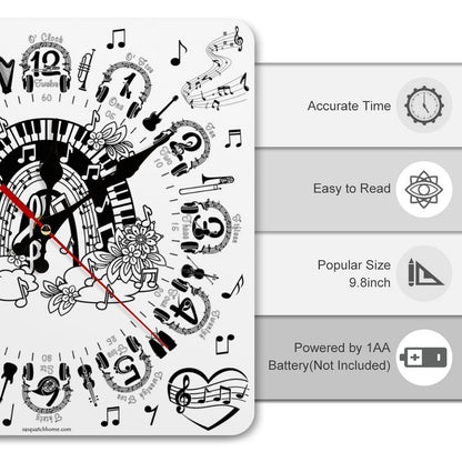 Music Themed, Square Wall Clock- Made in USA