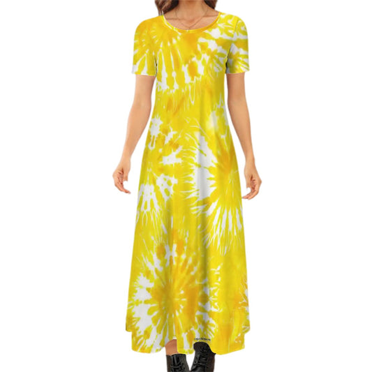 19 Tie-Dye Designs, Crew Neck Short Sleeve Maxi Dress
