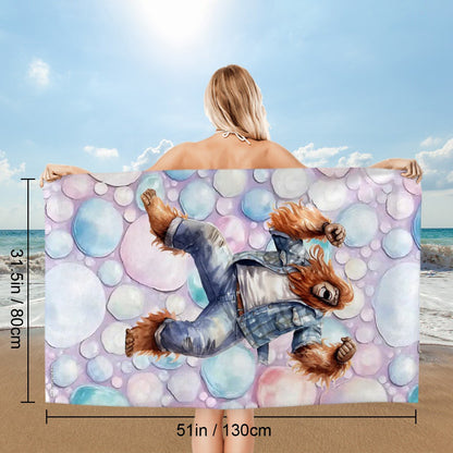 Sasquatch, Bigfoot Dancing, 52” x 32” Microfiber Absorbent Bath Towel
