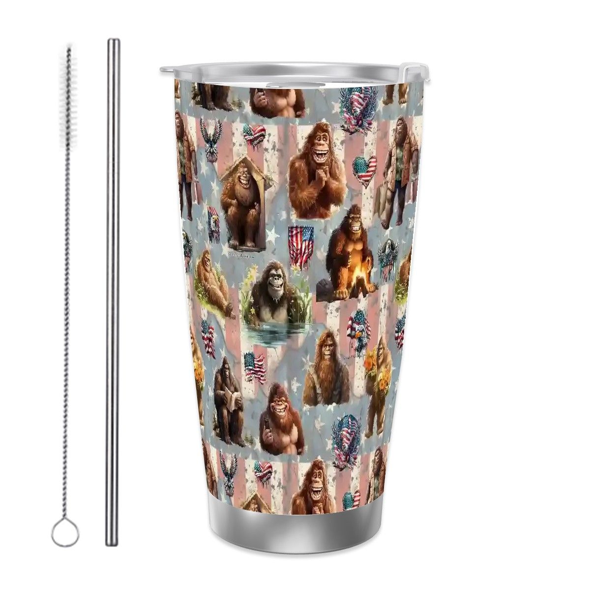 Bigfoot / Sasquatch Themed 20 oz Travel Coffee Mug w/ Straw & Brush Options