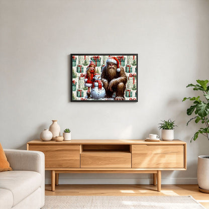 Sasquatch Snowman and Girl 2 300pcs Horizontal Wooden Jigsaw Puzzles