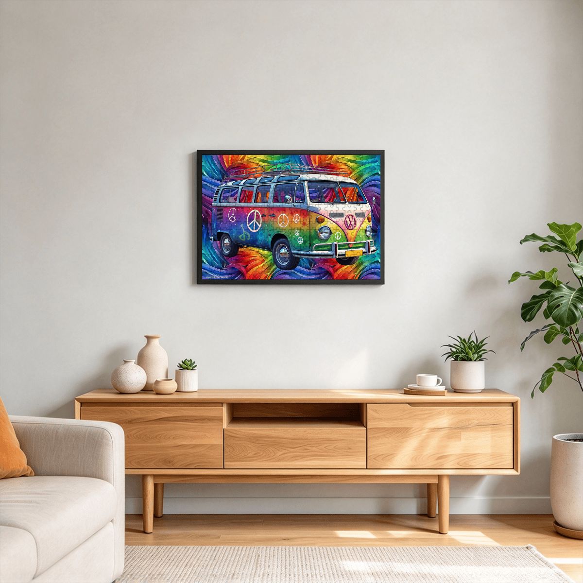 Hippie Tie Dye Bus 300pcs Horizontal Wooden Jigsaw Puzzles