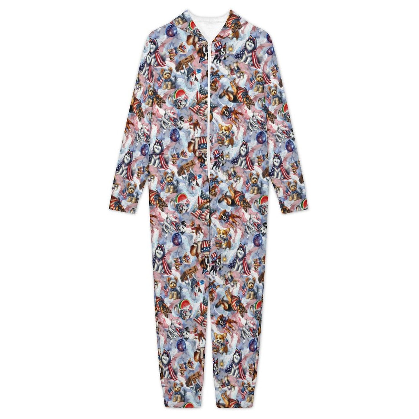 8 Patriot Designs, Youth Flannel Footless Zip up Pajama Jumpsuit