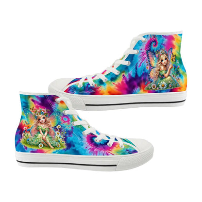 Fairies on Tie Dye, Women's High Top Canvas Shoes