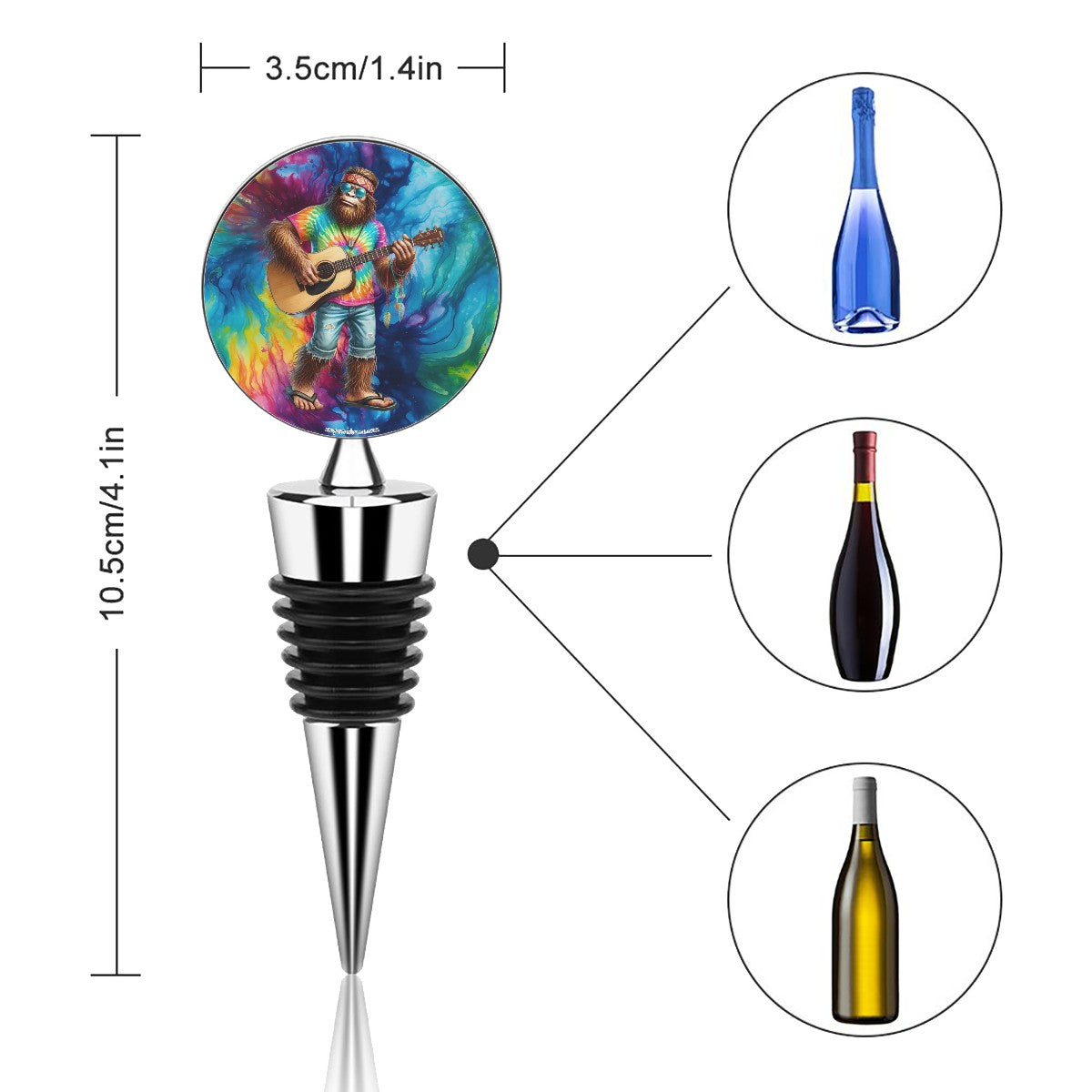 Hippie Sasquatch play Guitar, Wine Bottle Stopper