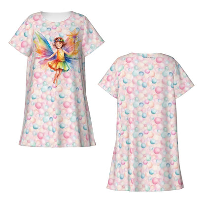 Fairy & Bubbles, Women’s Loose Fit Short Sleeve Night Gown