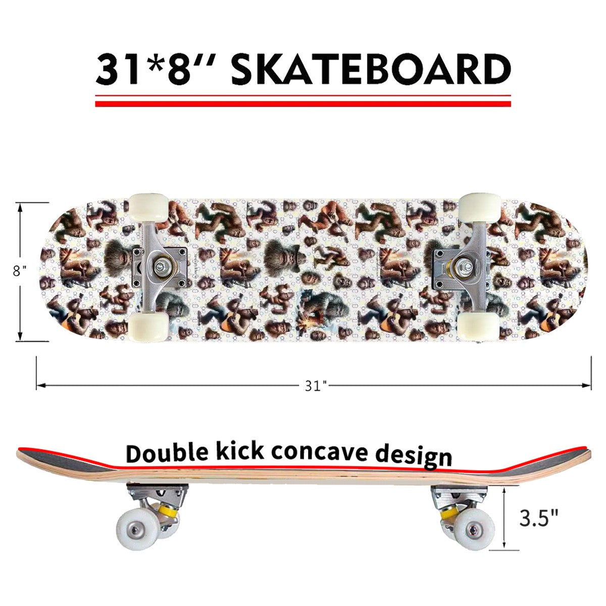 20 Sasquatch Designs, High Density 7 Layer Skateboard, Made In USA