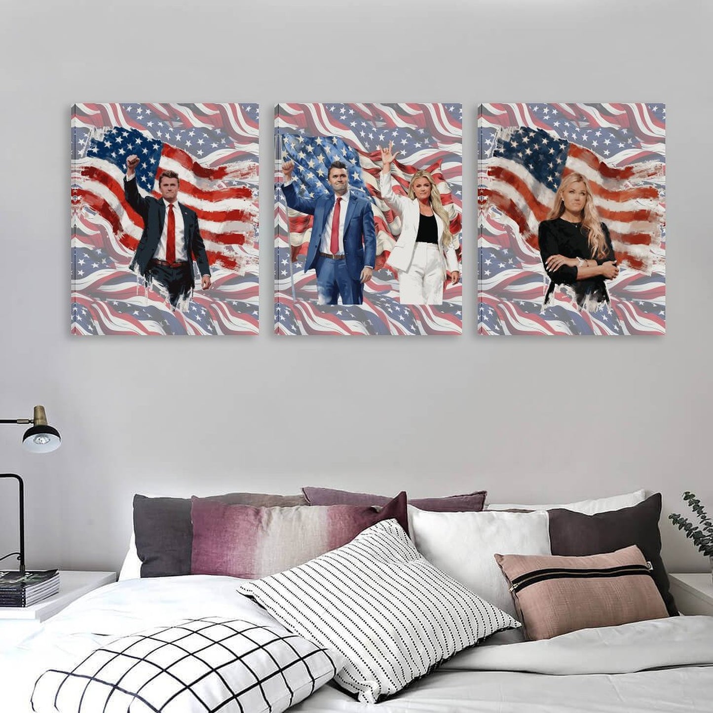 Charlie & Erika Kirk Canvas Wall Art -16”x 20” (x3) - Made In USA